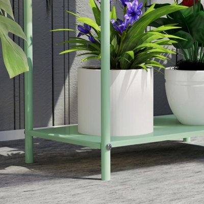 Outsunny 2 Tier Plant Stand, Metal Plant Rack with Drain Holes, Green
