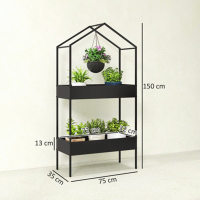 Outsunny 2 Tier Plant Stand, Outdoor Indoor Metal Plant Stand with