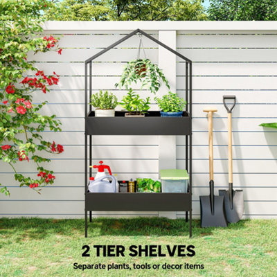 Outsunny 2 Tier Plant Stand, Outdoor Indoor Metal Plant Stand with