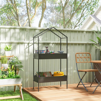 Outsunny 2 Tier Plant Stand, Outdoor Indoor Metal Plant Stand with