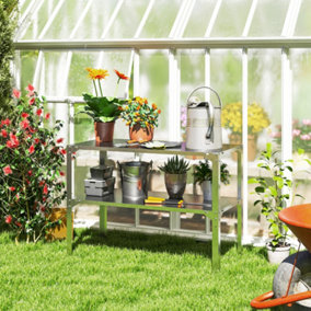 Outsunny 2 Tier Potting Bench Table, Galvanised Work Bench, Silver Tone