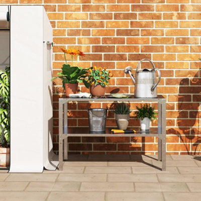 Outsunny 2 Tier Potting Bench Table, Galvanised Work Bench, Silver Tone