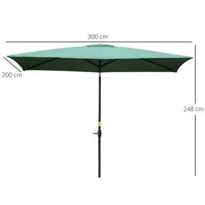 Outsunny 2 x 3(m) Garden Parasol Rectangular Market Umbrella Green