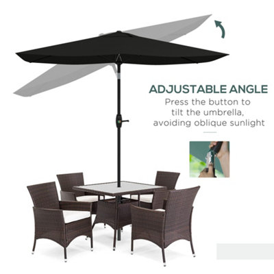 Outsunny 2 x 3(m) Garden Parasol Rectangular Market Umbrella w/ Crank Black - 4