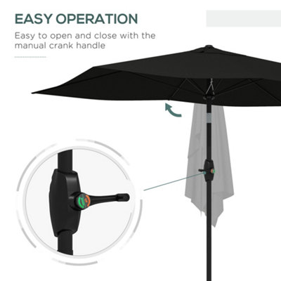 Outsunny 2 x 3(m) Garden Parasol Rectangular Market Umbrella w/ Crank Black - 5
