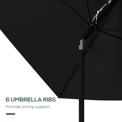 Outsunny 2 x 3(m) Garden Parasol Rectangular Market Umbrella w/ Crank Black - 6