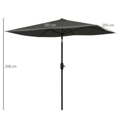 Outsunny 2 x 3(m) Garden Parasol Rectangular Market Umbrella w/ Crank Dark Grey - 3