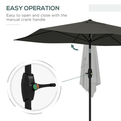 Outsunny 2 x 3(m) Garden Parasol Rectangular Market Umbrella w/ Crank Dark Grey - 5
