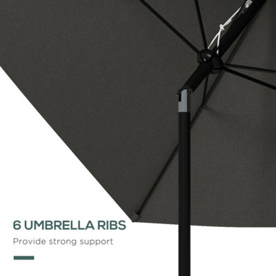 Outsunny 2 x 3(m) Garden Parasol Rectangular Market Umbrella w/ Crank Dark Grey - 6