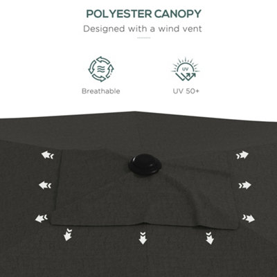 Outsunny 2 x 3(m) Garden Parasol Rectangular Market Umbrella w/ Crank Dark Grey - 7