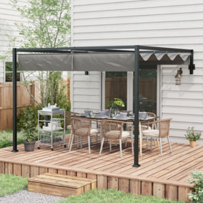 Outsunny 2 x 3(m) Wall Mounted Pergola with Retractable Roof, Dark Grey
