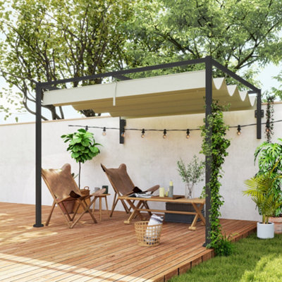 Outsunny 2 x 3(m) Wall Mounted Pergola with Retractable Roof