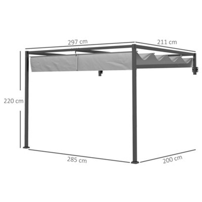 Outsunny 2 x 3(m) Wall Mounted Pergola with Retractable Sun Shade Canopy - 3