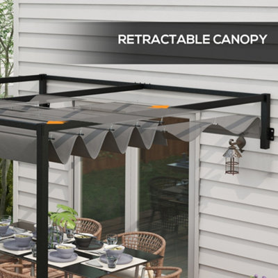 Outsunny 2 x 3(m) Wall Mounted Pergola with Retractable Sun Shade Canopy - 5