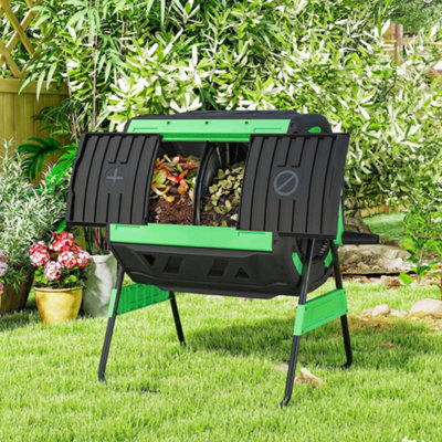 Outsunny 200L Compost Bin, Dual Chamber Rotating Tumbling Composter