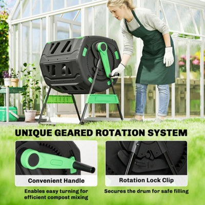 Outsunny 200L Compost Bin, Dual Chamber Rotating Tumbling Composter