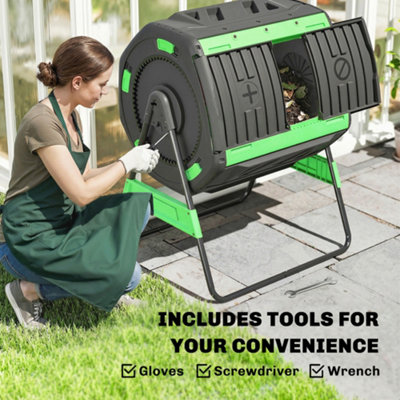 Outsunny 200L Compost Bin, Dual Chamber Rotating Tumbling Composter