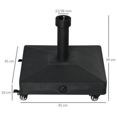 Outsunny 20kg Heavy Duty Garden Parasol Base with Wheels for Patio Deck Black - 3