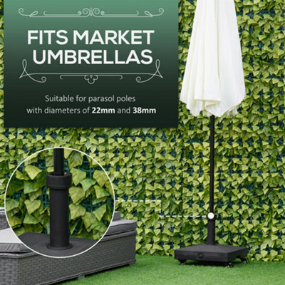 Outsunny 20kg Heavy Duty Garden Parasol Base with Wheels for Patio Deck Black - 4