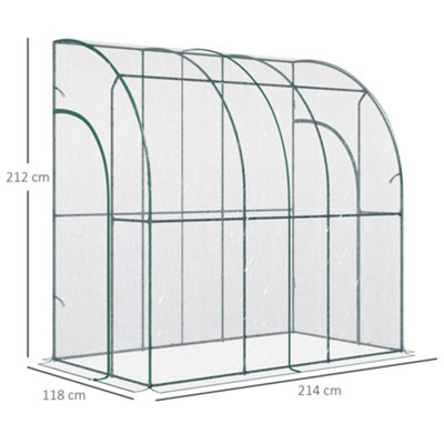 Outsunny 214 x 118 x 212cm Walk-In Lean to Wall Tunnel PVC Greenhouse with Doors