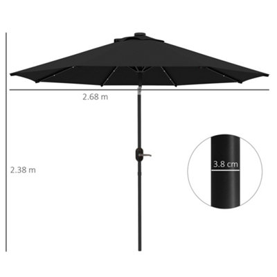 Outsunny 24 LED Solar Powered Parasol Umbrella Garden Tilt Outdoor String Light Black - 3