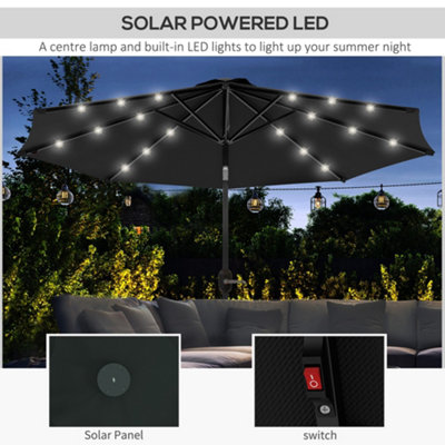 Outsunny 24 LED Solar Powered Parasol Umbrella Garden Tilt Outdoor String Light Black