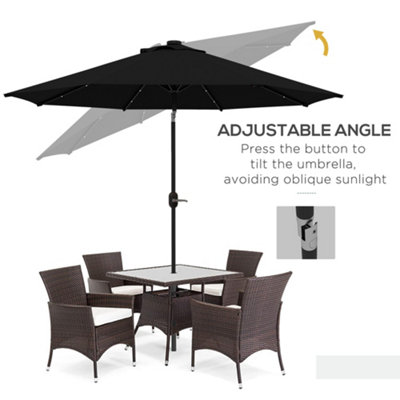 Outsunny 24 LED Solar Powered Parasol Umbrella Garden Tilt Outdoor String Light Black