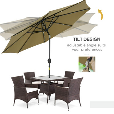 Outsunny 24 LED Solar Powered Parasol Umbrella Garden Tilt Outdoor String Light Brown - 6