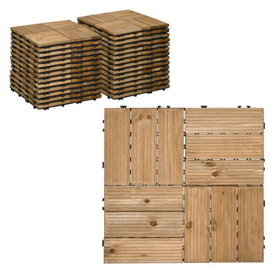 Outsunny 27 Pcs Wooden Interlocking Decking Tiles Brown