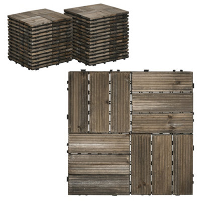 Outsunny 27 Pcs Wooden Interlocking Decking Tiles Charcoal Grey