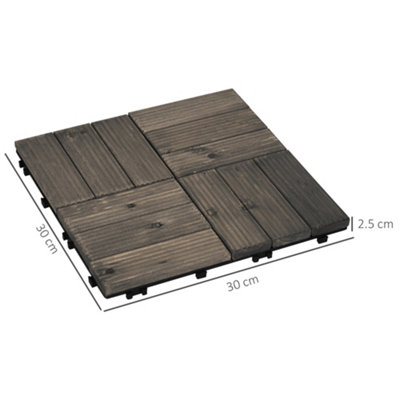 Outsunny 27 Pcs Wooden Interlocking Decking Tiles Charcoal Grey