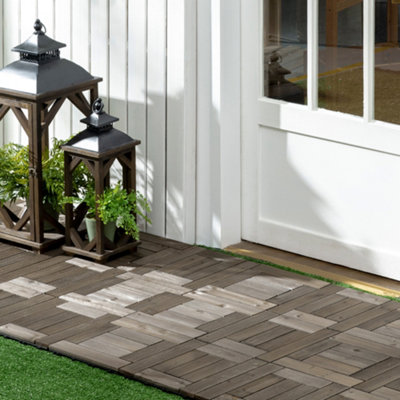 Outsunny 27 Pcs Wooden Interlocking Decking Tiles DIY at B&Q