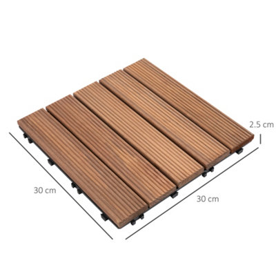 Outsunny 27pc Floor Tiles Interlocking Solid Wood DIY Deck Tiles Indoor Outdoor