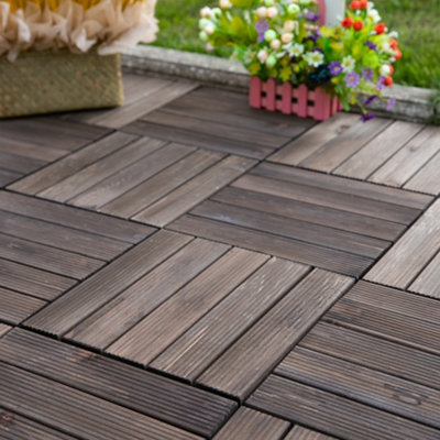Outsunny 27pc Floor Tiles Interlocking Solid Wood DIY Deck Tiles ...