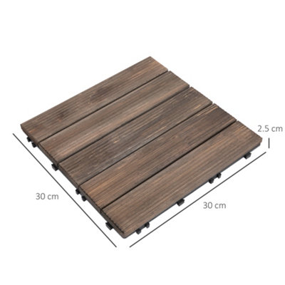 Outsunny 27pc Floor Tiles Interlocking Solid Wood DIY Deck Tiles Outdoor Black - 3