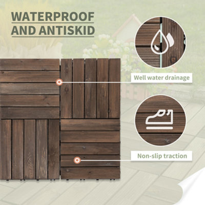 Outsunny 27pc Floor Tiles Interlocking Solid Wood DIY Deck Tiles Outdoor Black - 7