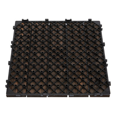 Outsunny 27pc Floor Tiles Interlocking Solid Wood DIY Deck Tiles Outdoor Black - 9
