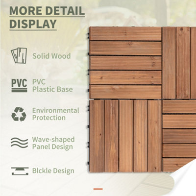 Outsunny 27pc Floor Tiles Interlocking Solid Wood DIY Deck Tiles ...
