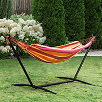 Outsunny 294 x 117cm Hammock with Metal Stand Carrying Bag 120kg Red Stripe