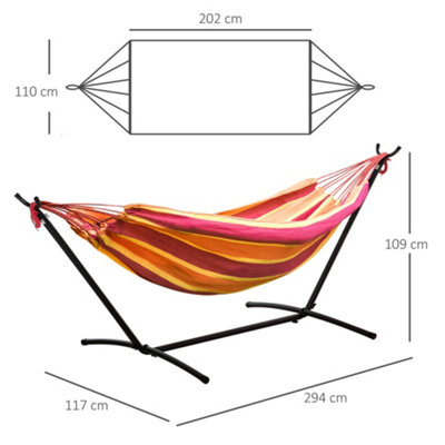 Outsunny 294 x 117cm Hammock with Metal Stand Carrying Bag 120kg Red Stripe