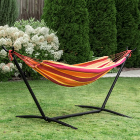 Outsunny 298 x 117cm Hammock with Metal Stand Carrying Bag 120kg Red Stripe