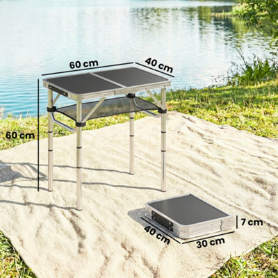 Outsunny 2ft Folding Camping Table, Picnic Table with Storage Layer, Black