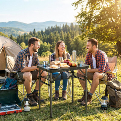 Outsunny 2ft Folding Camping Table, Picnic Table with Storage Layer, Black