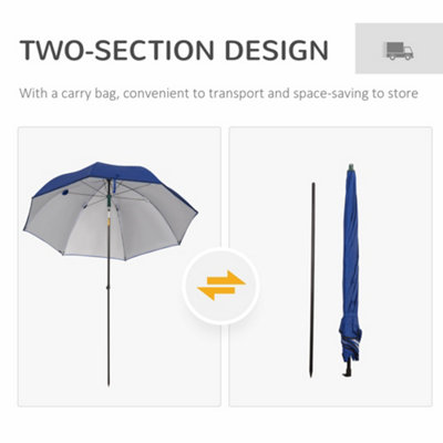 Outsunny 2m Beach Parasol with Sides Fishing Umbrella Tilt, UV30+, Blue