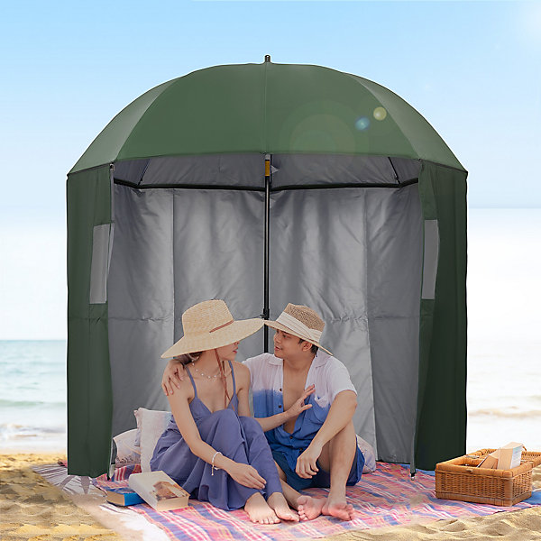 Outsunny 2m Beach Parasol with Sides Fishing Umbrella w Outsunny 2m Beach Parasol with Sides Fishing Umbrella w