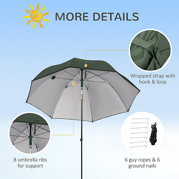 Outsunny 2m Beach Parasol with Sides Fishing Umbrella w Outsunny 2m Beach Parasol with Sides Fishing Umbrella w