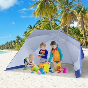 Outsunny 2m Beach Umbrella Sun Shelter 2 in 1 Umbrella UV Protection Steel Blue