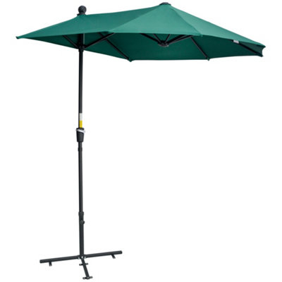 Outsunny 2m Half Garden Parasol Market Umbrella Crank Handle, Base Dark Green