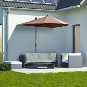 Outsunny 2m Half Garden Parasol Market Umbrella w/ Crank Handle, Base Coffee