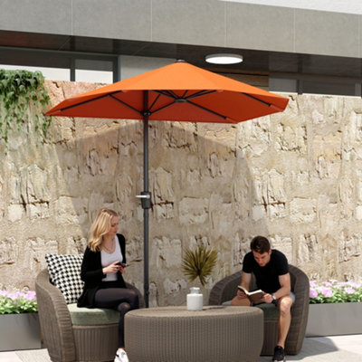 Outsunny 2m Half Garden Parasol Market Umbrella w/ Crank Handle, Orange